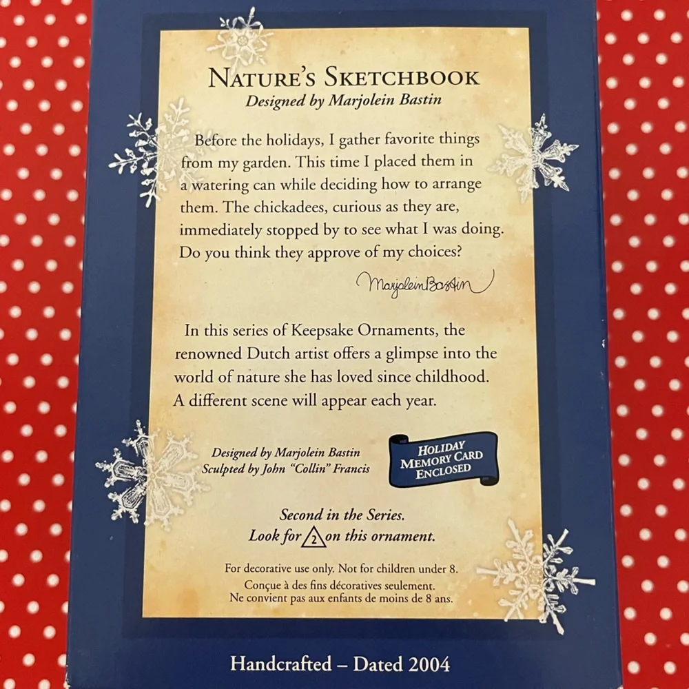 2004 HALLMARK Natures Sketchbook By Marjolein Bastin Poinsettias In Watering Can